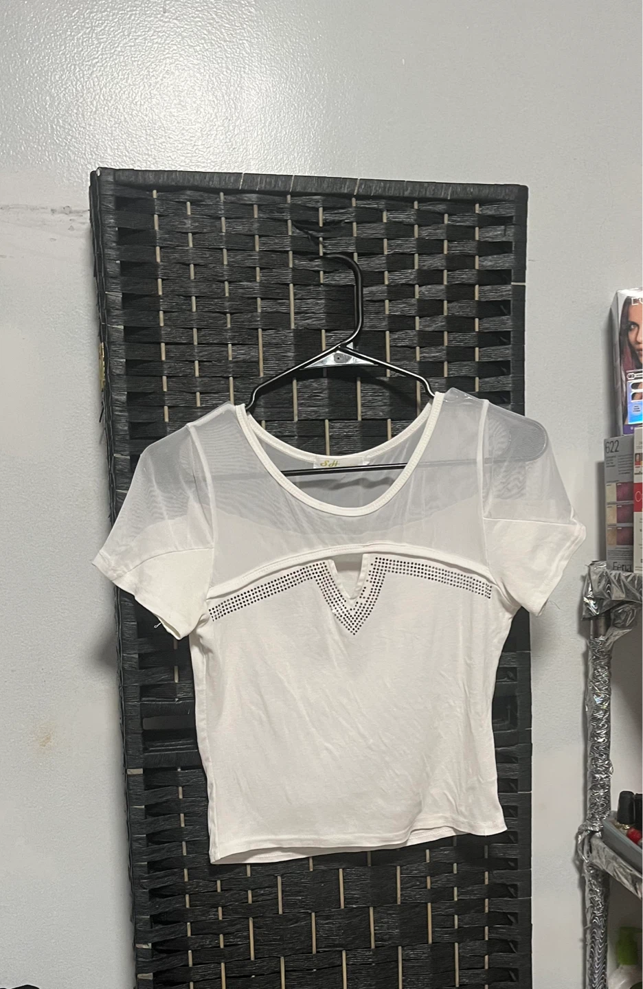 White Mesh Insert Crop Top size M