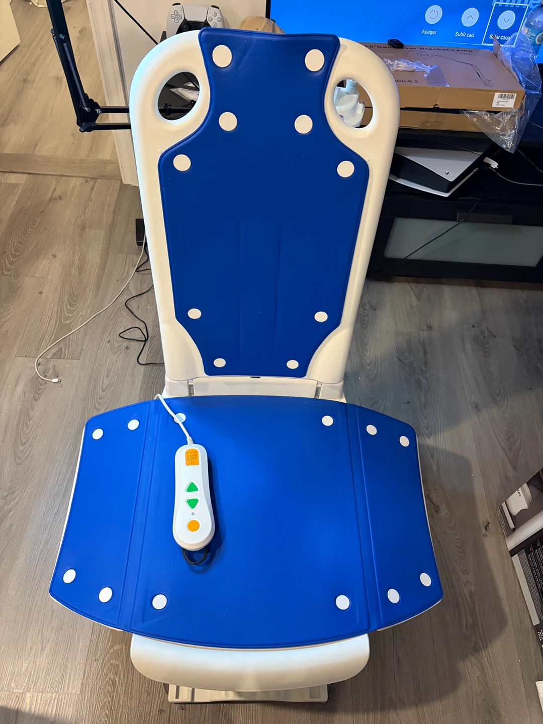 Blue and White Electric Bath Lift Chair with Remote - photo 2