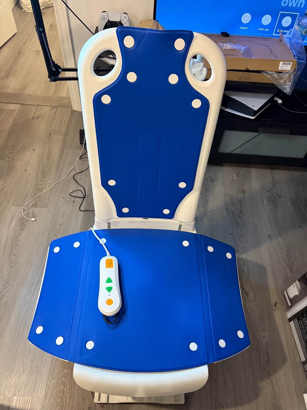 Blue and White Electric Bath Lift Chair with Remote