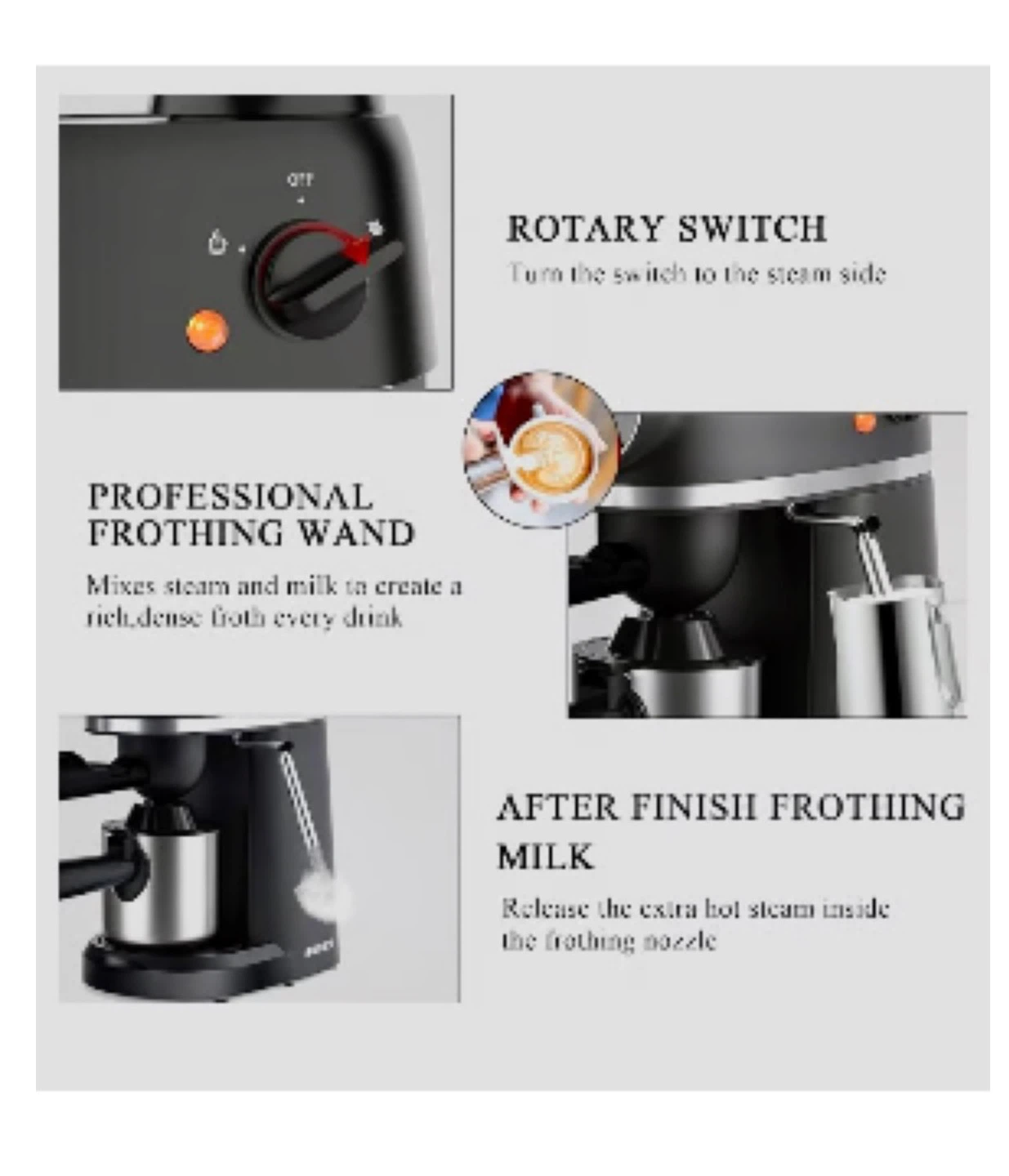 Black Espresso Machine with Temperature Gauge - photo 4