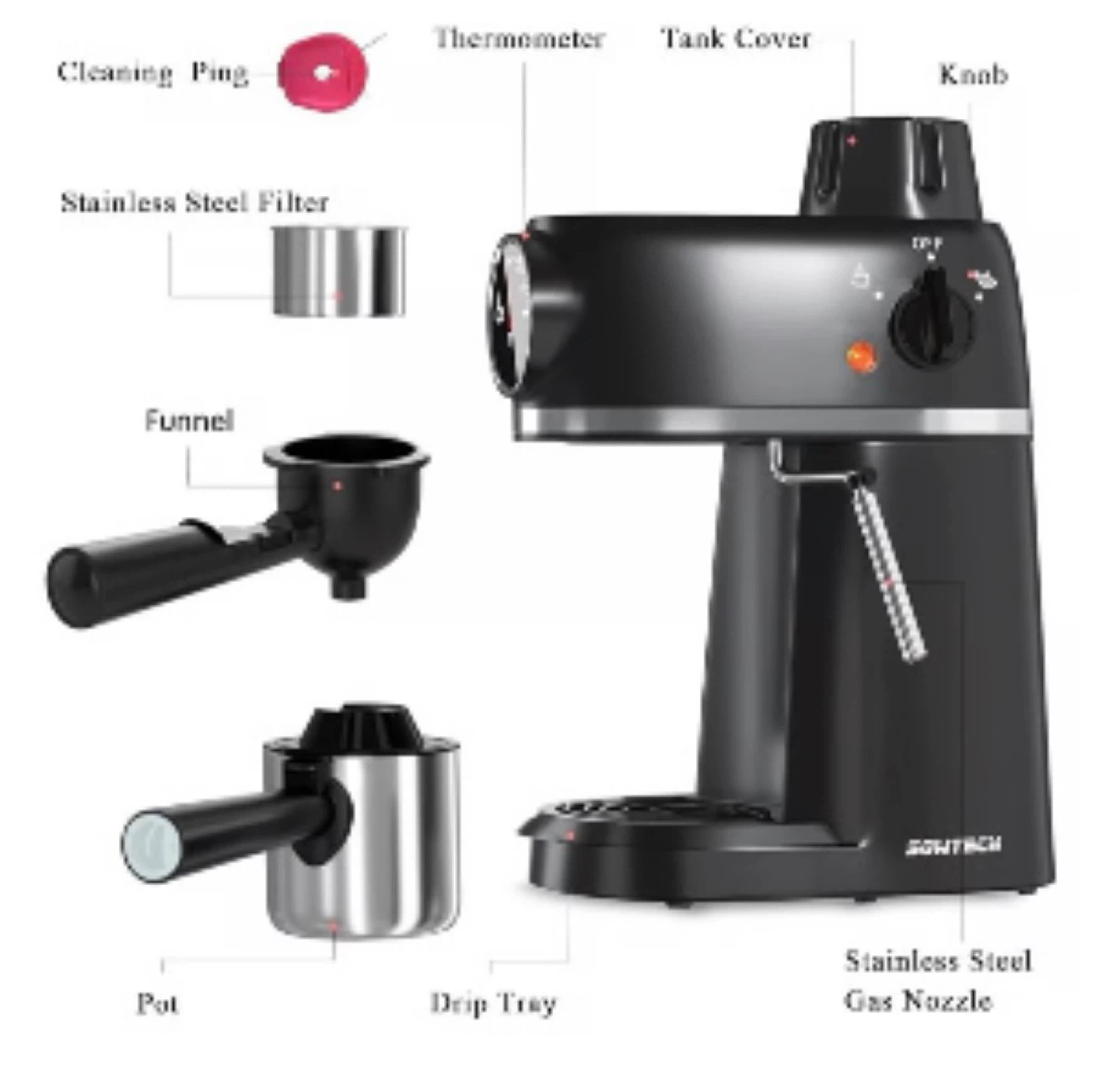 Black Espresso Machine with Temperature Gauge - photo 3