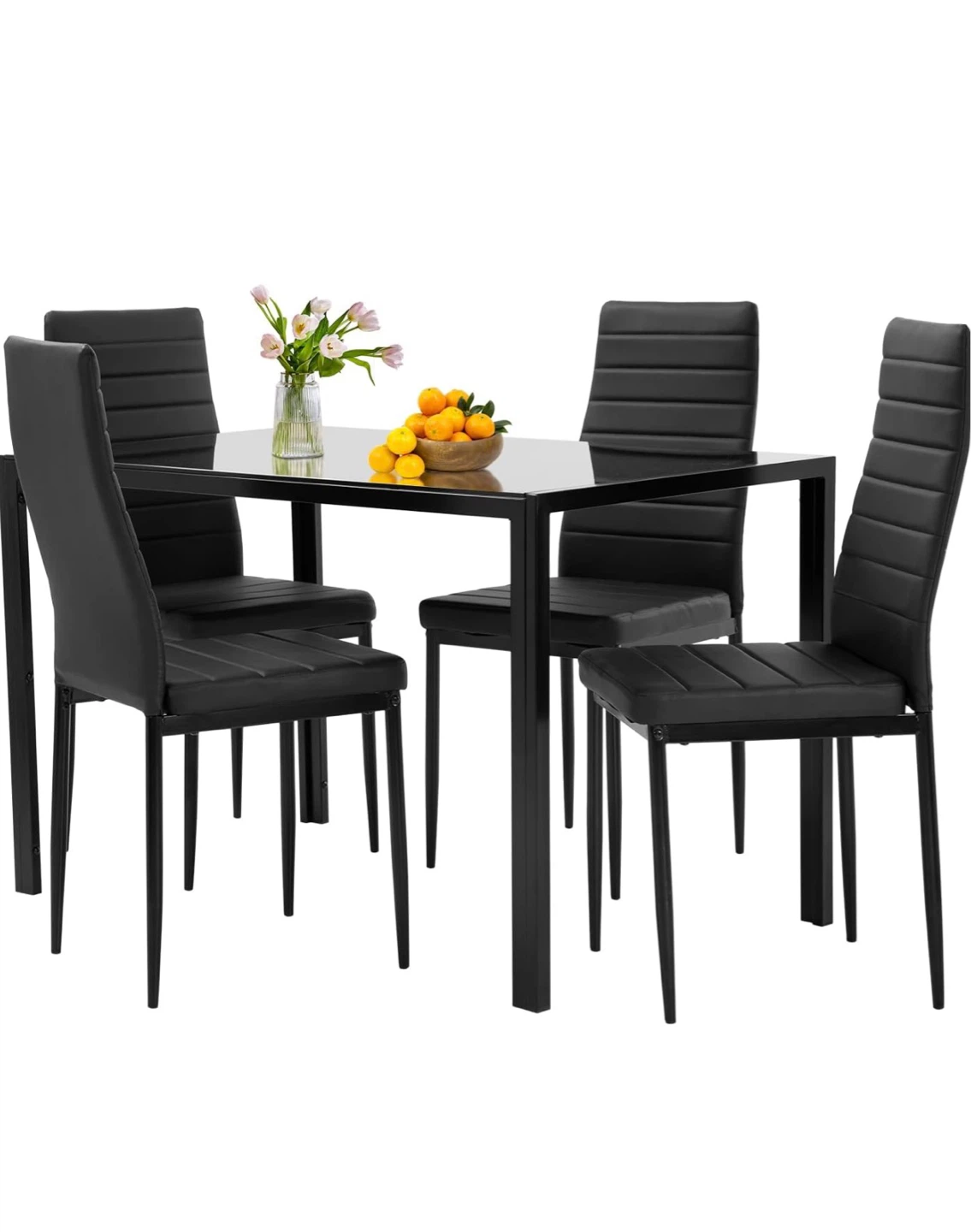 Black Dining Table Set with 4 Chairs