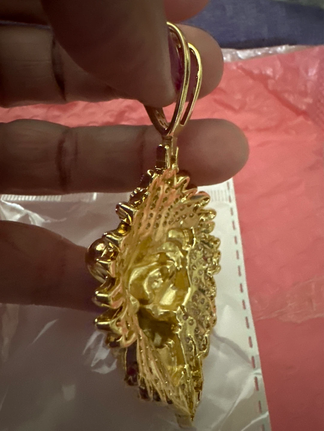 Gold laminated Lion Head Pendant Necklace with Iced Out Gems - photo 3