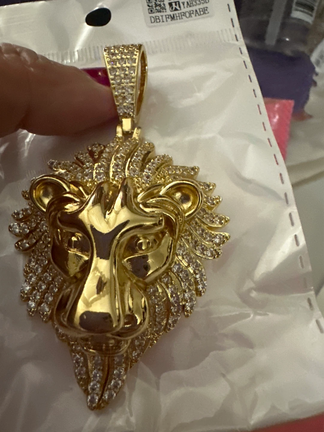 Gold laminated Lion Head Pendant Necklace with Iced Out Gems - photo 2