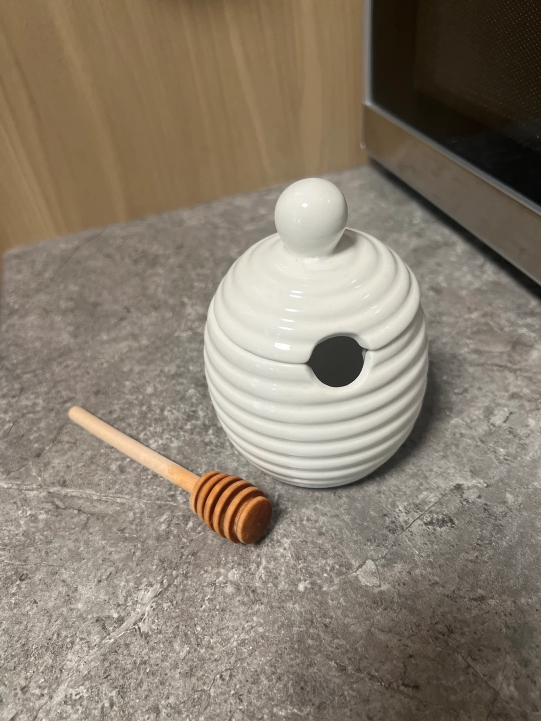 White Ceramic Honey Pot with Dipper - photo 3
