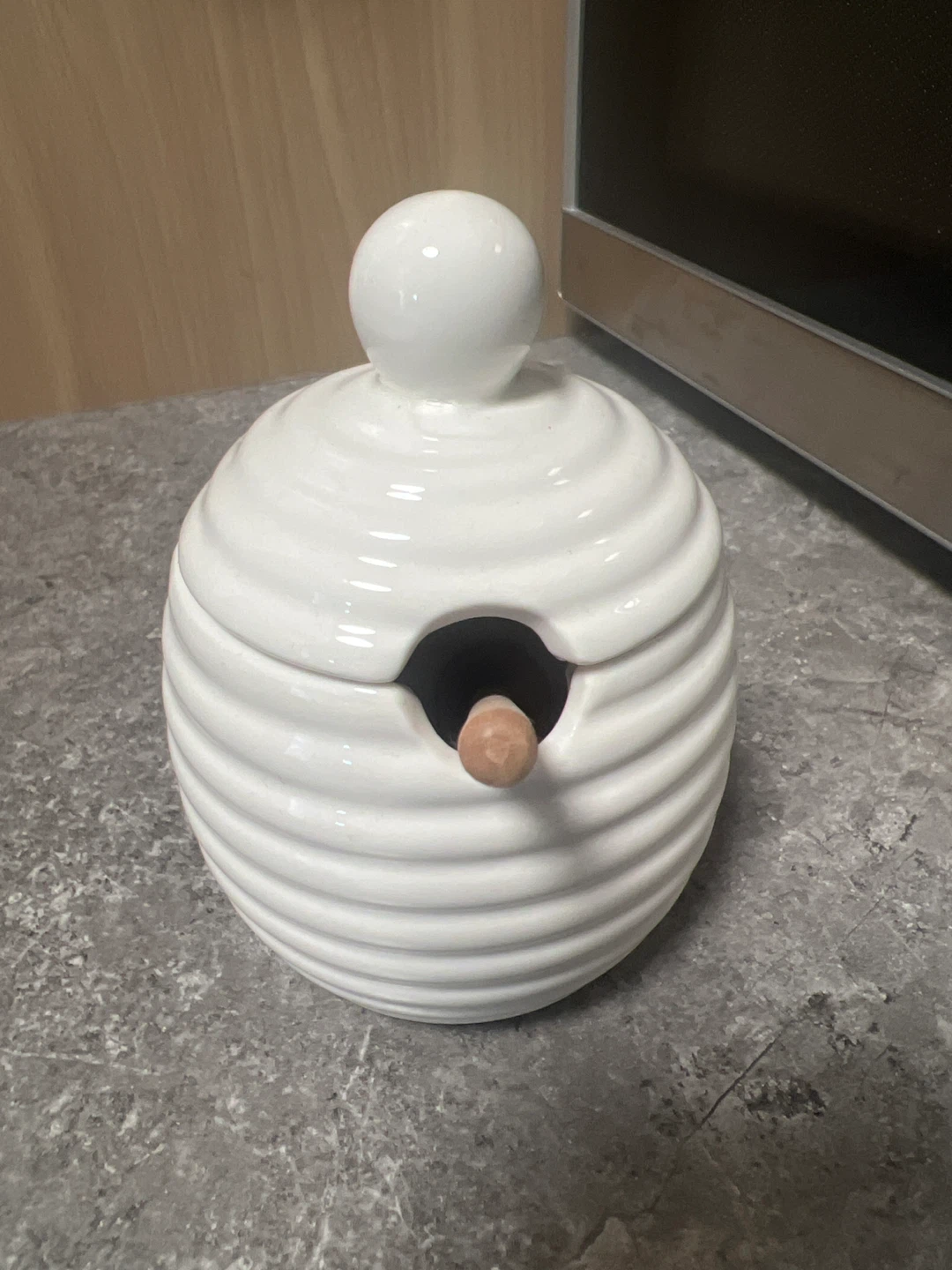 White Ceramic Honey Pot with Dipper - photo 2