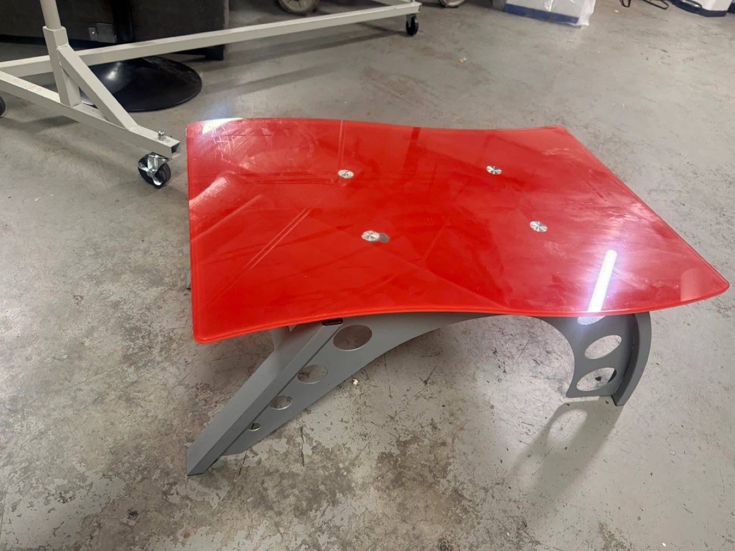 Red Wave Top Side Table with Metal Legs