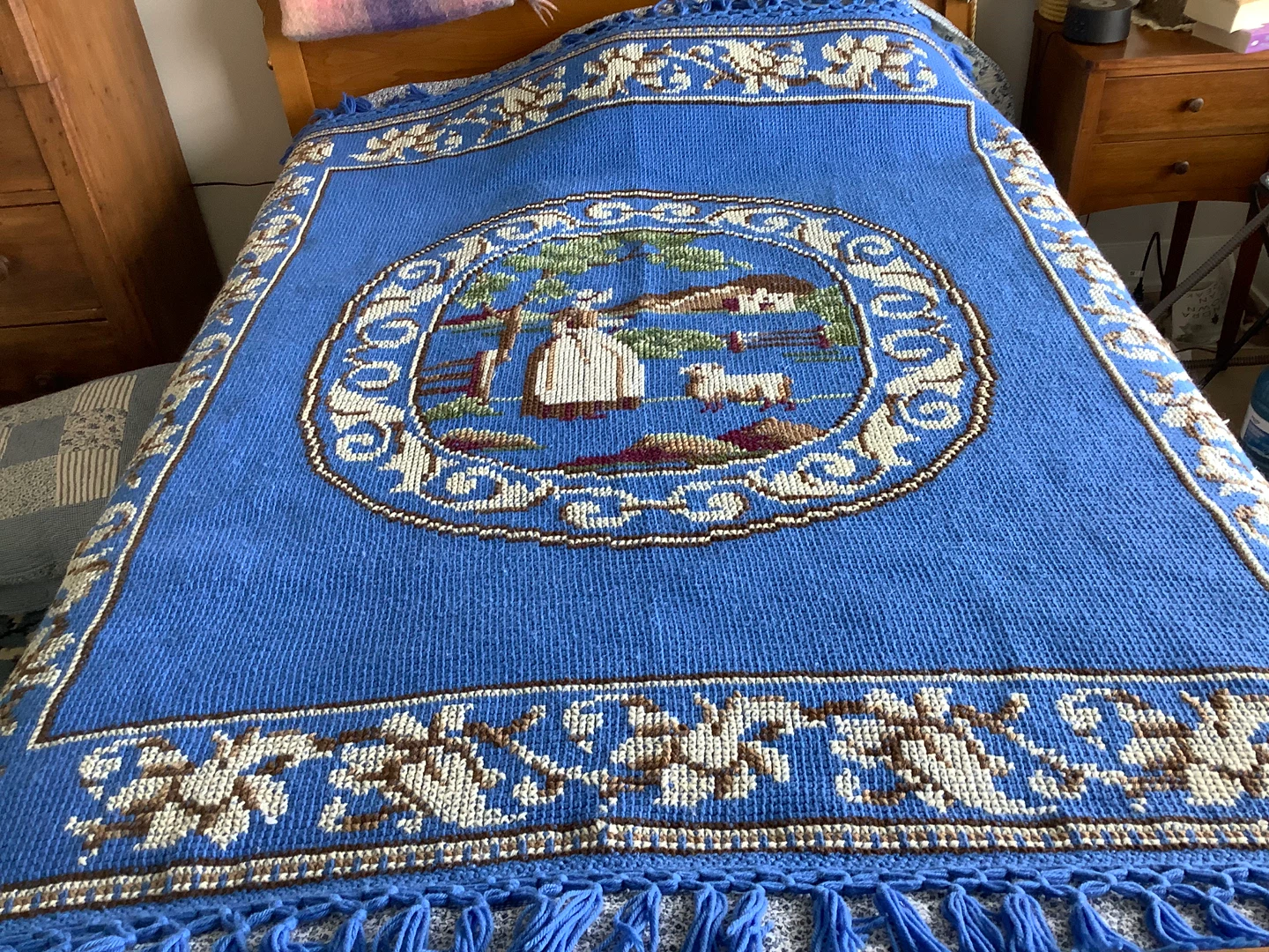Vit Hand Crochet & Cross Stitch Fringed Throw/Blanket 🐞