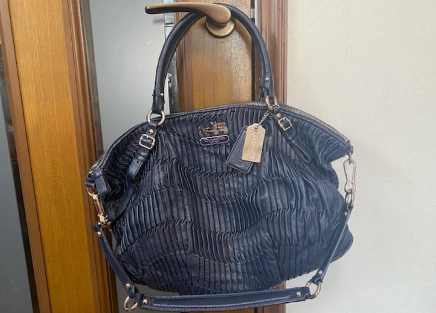 Coach Pleated Leather Shoulder Bag
