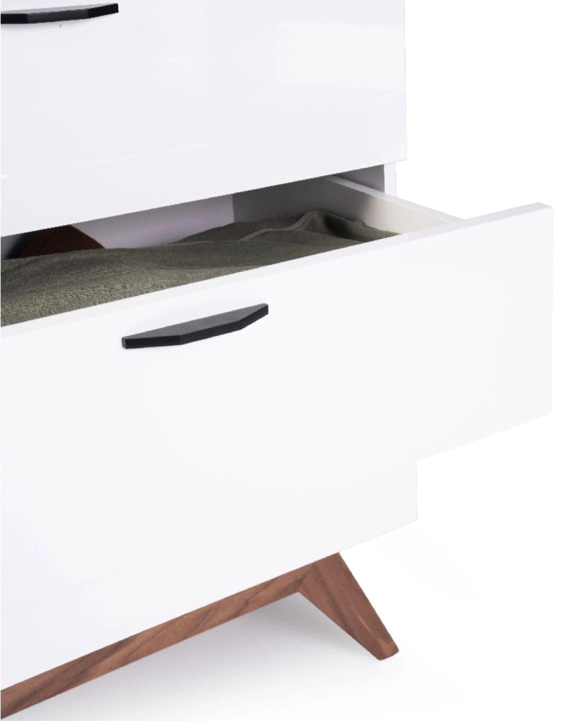 White high gloss 5 Drawer Dresser with Wood Legs - photo 3