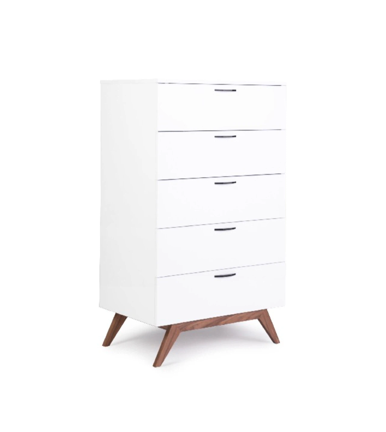 White high gloss 5 Drawer Dresser with Wood Legs