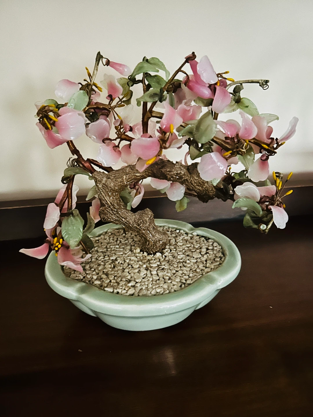 Jade Glass Bonsai Cherry Blossom vintage Tree - photo 2