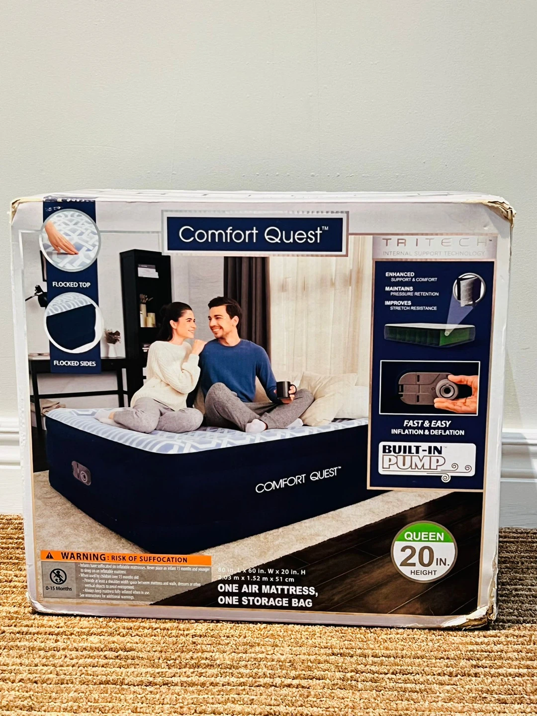 Comfort Quest Queen Air Mattress with Built-In Pump – 20" High