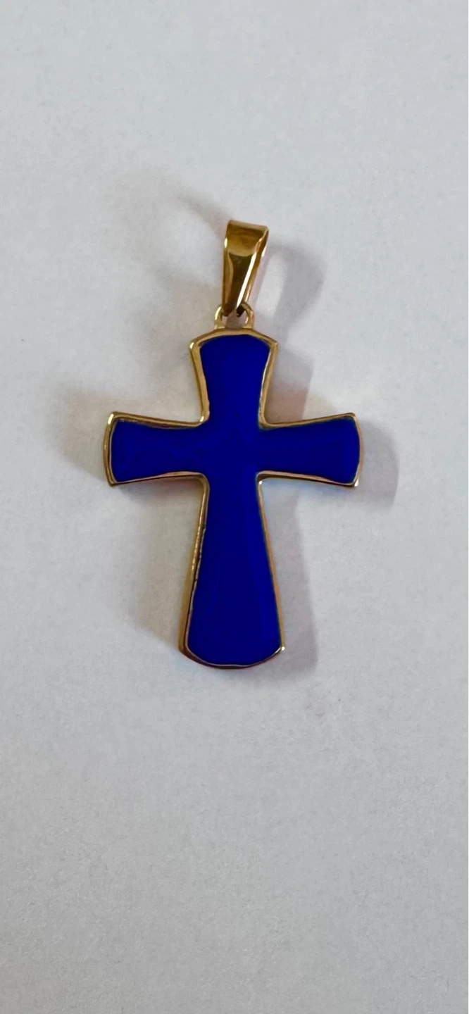 Reversible Lapis Lazuli & Turquoise Enameled Cross Pendant NEW!! - photo 5