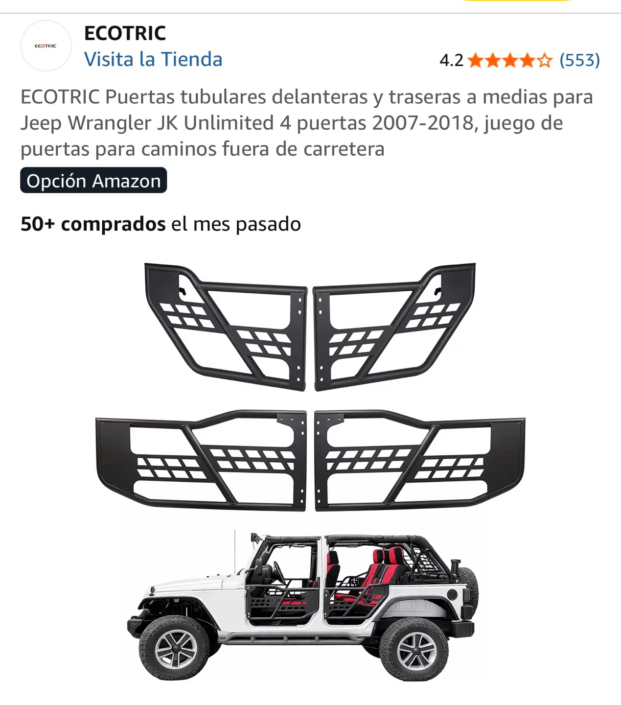 ECOTRIC Tube Doors for Jeep Wrangler JK 2007-2018