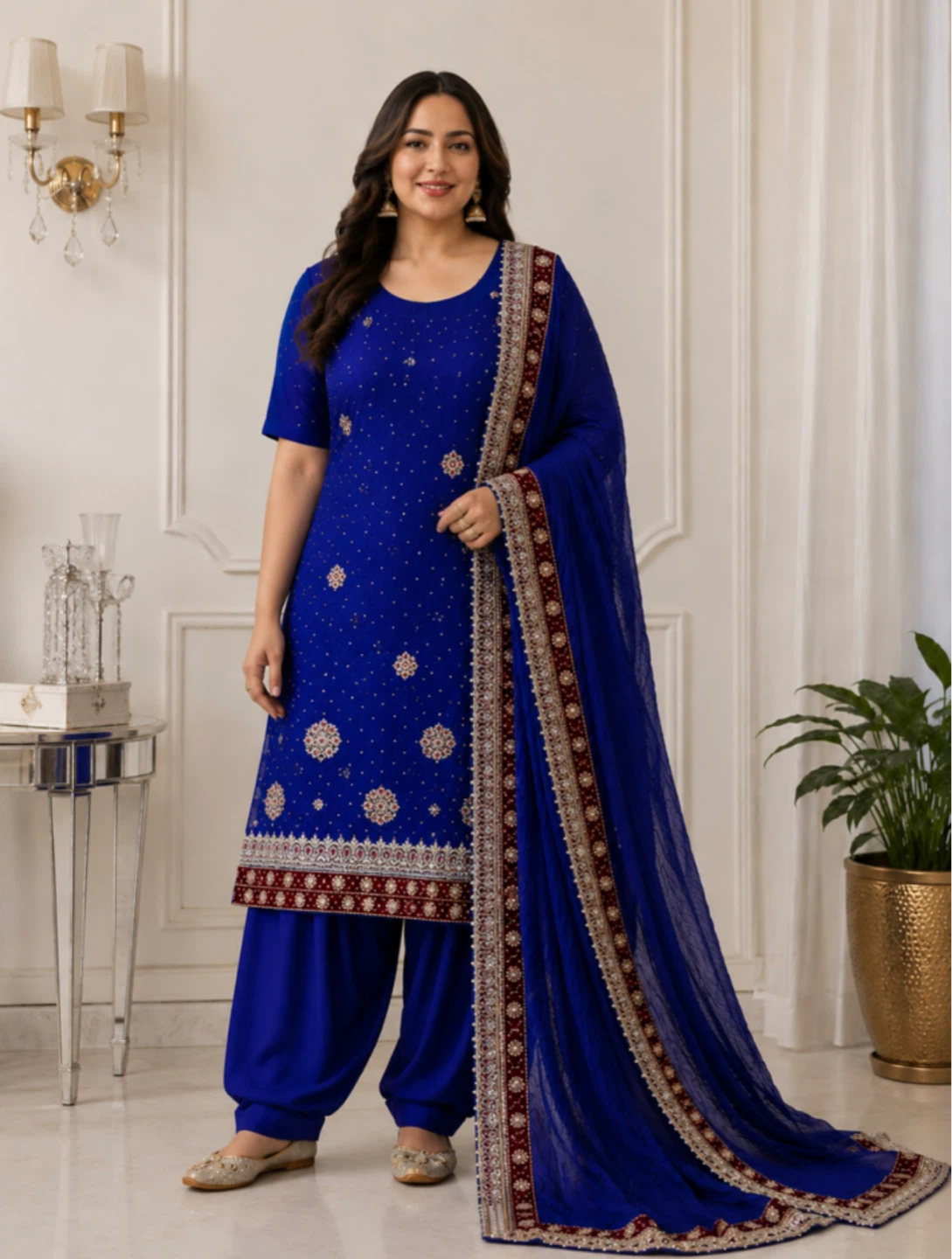 Embellished Blue Indian Salwar Kameez Dupatta Set