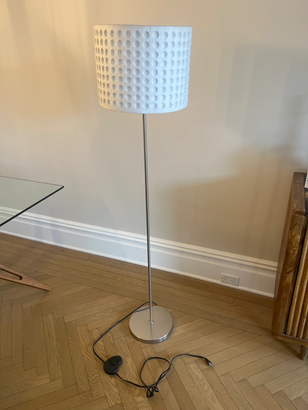 White Drum Floor Lamp with Felt Shade