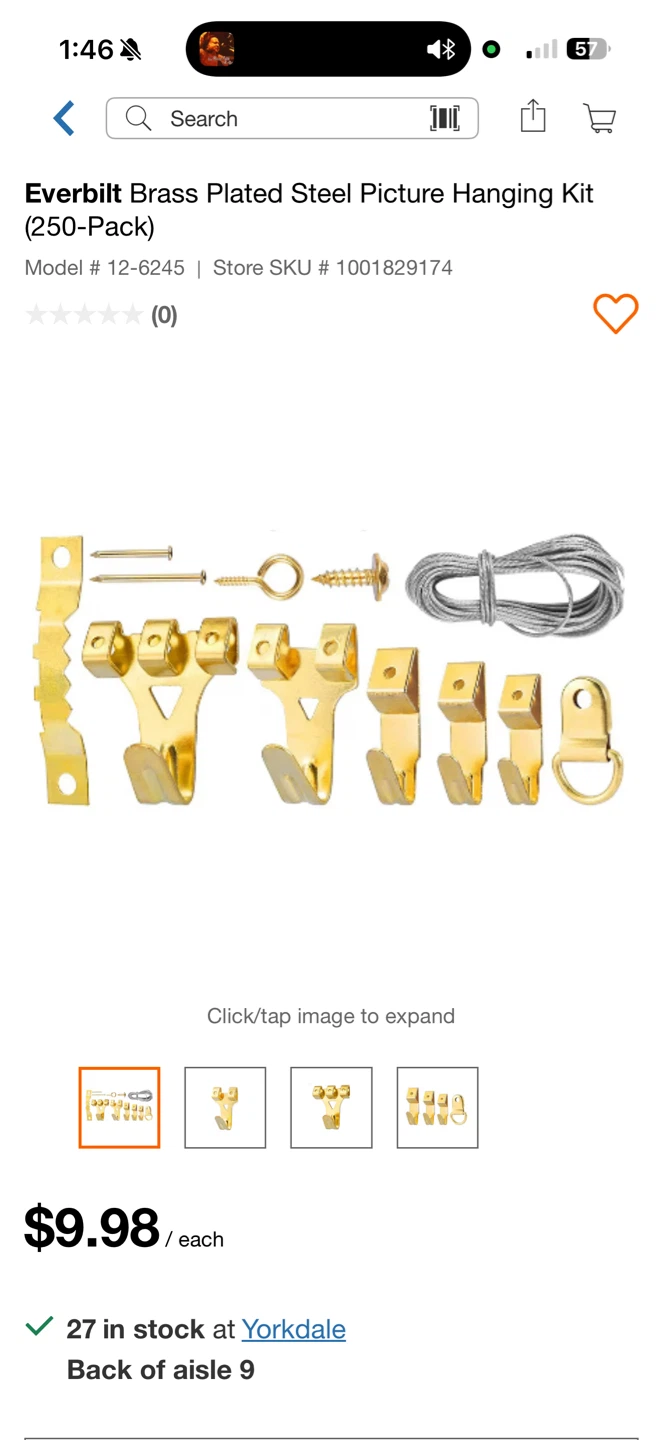 Everbilt Brass Plated Steel Picture Hanging Kit (250-Pack) - photo 2