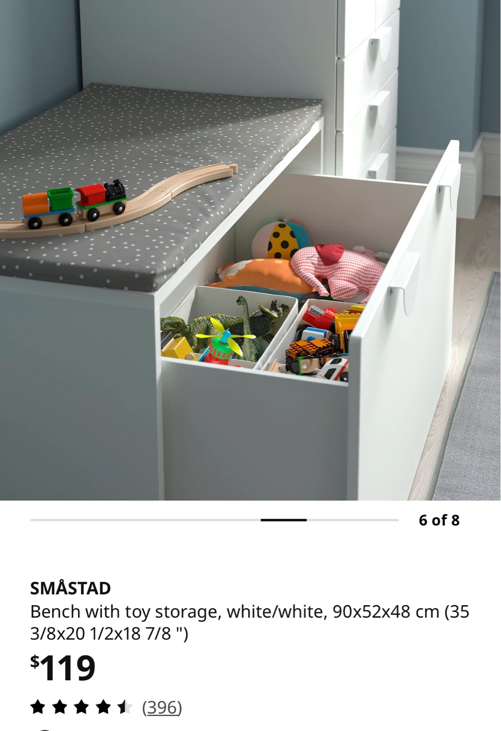 IKEA SMÅSTAD Bench with Toy Storage + bench mat Free - photo 3