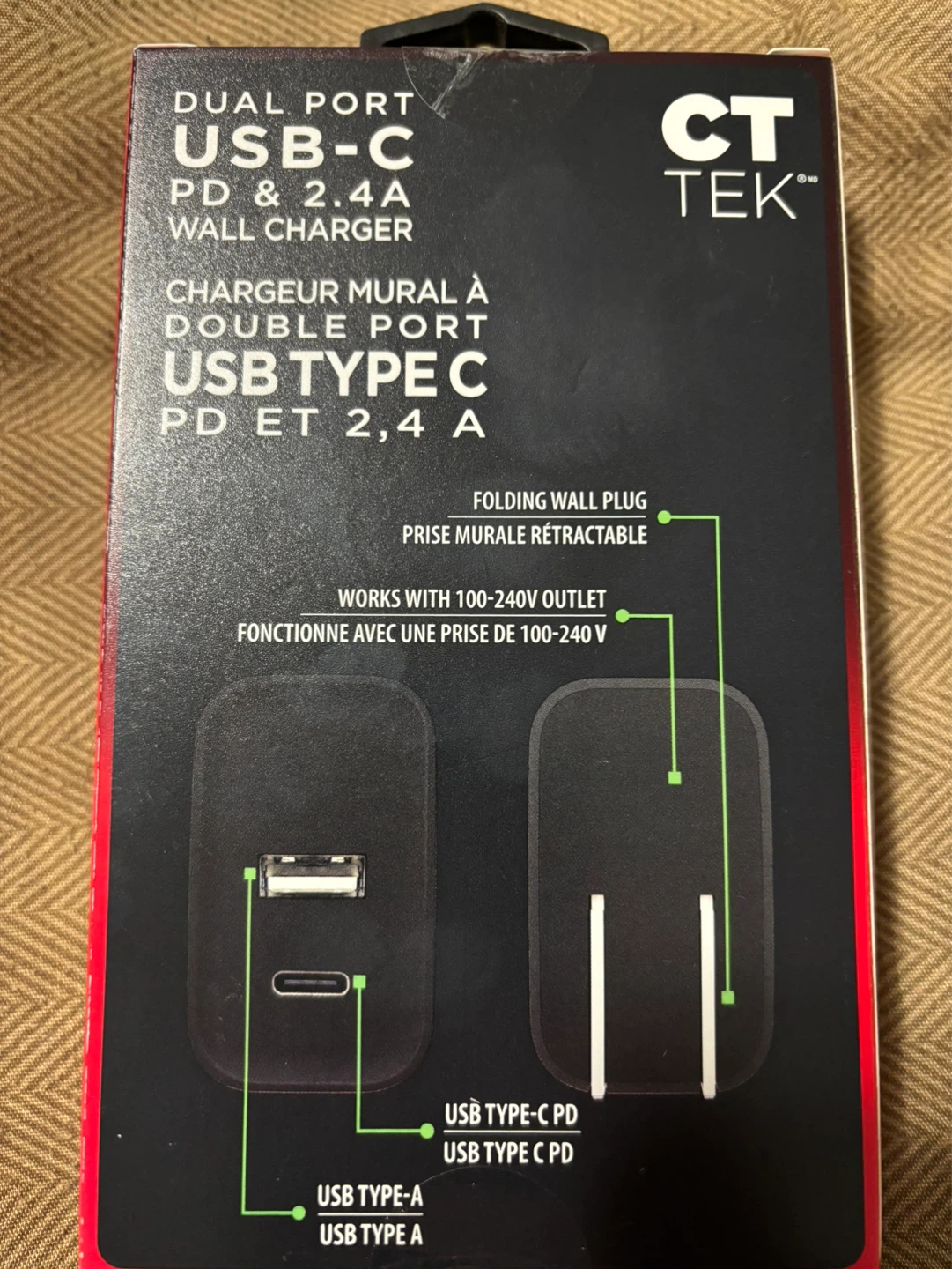 CT Tek Dual Port USB-C PD & 2.4A Wall Charger - photo 3