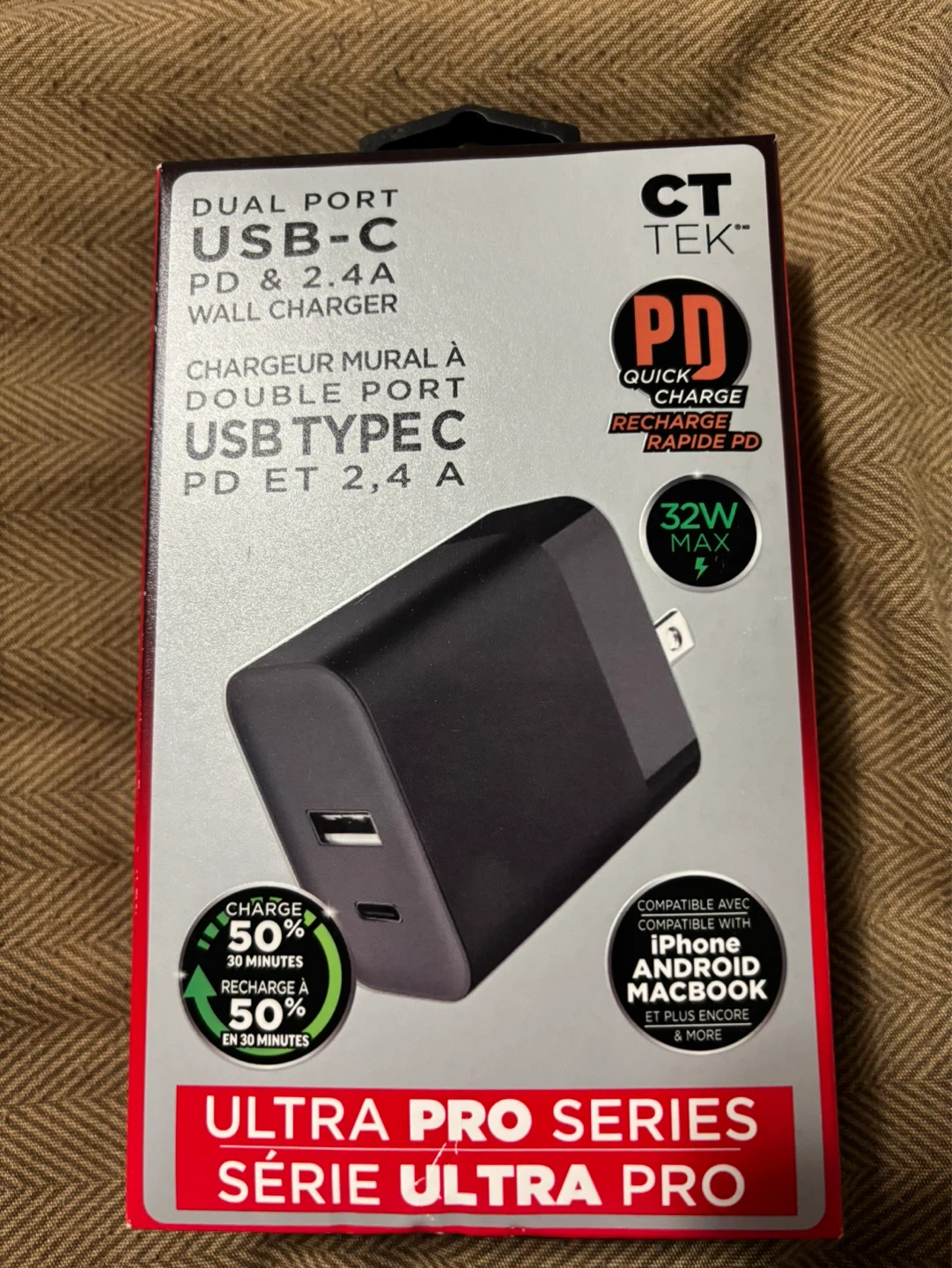 CT Tek Dual Port USB-C PD & 2.4A Wall Charger