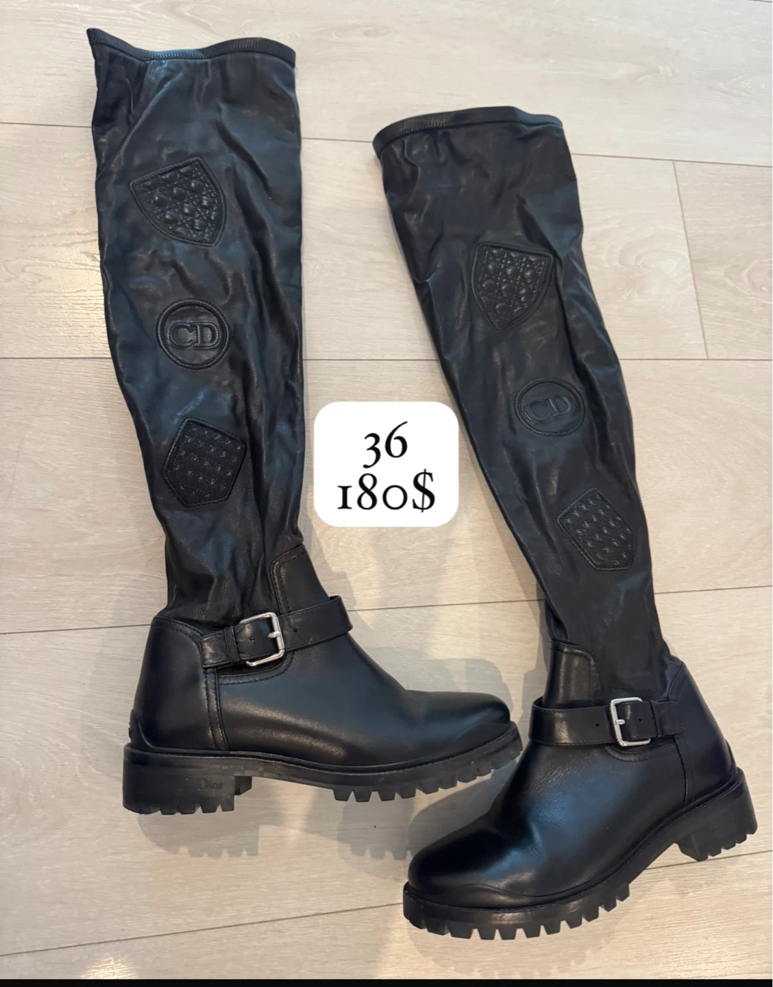 Christian Dior Black Leather Over-the-Knee Boots Size 36