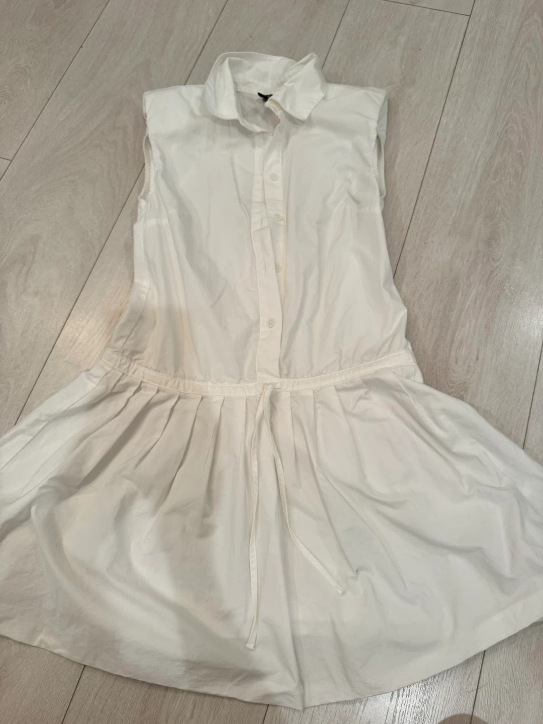 White Sleeveless Button-Up Shirt Dress