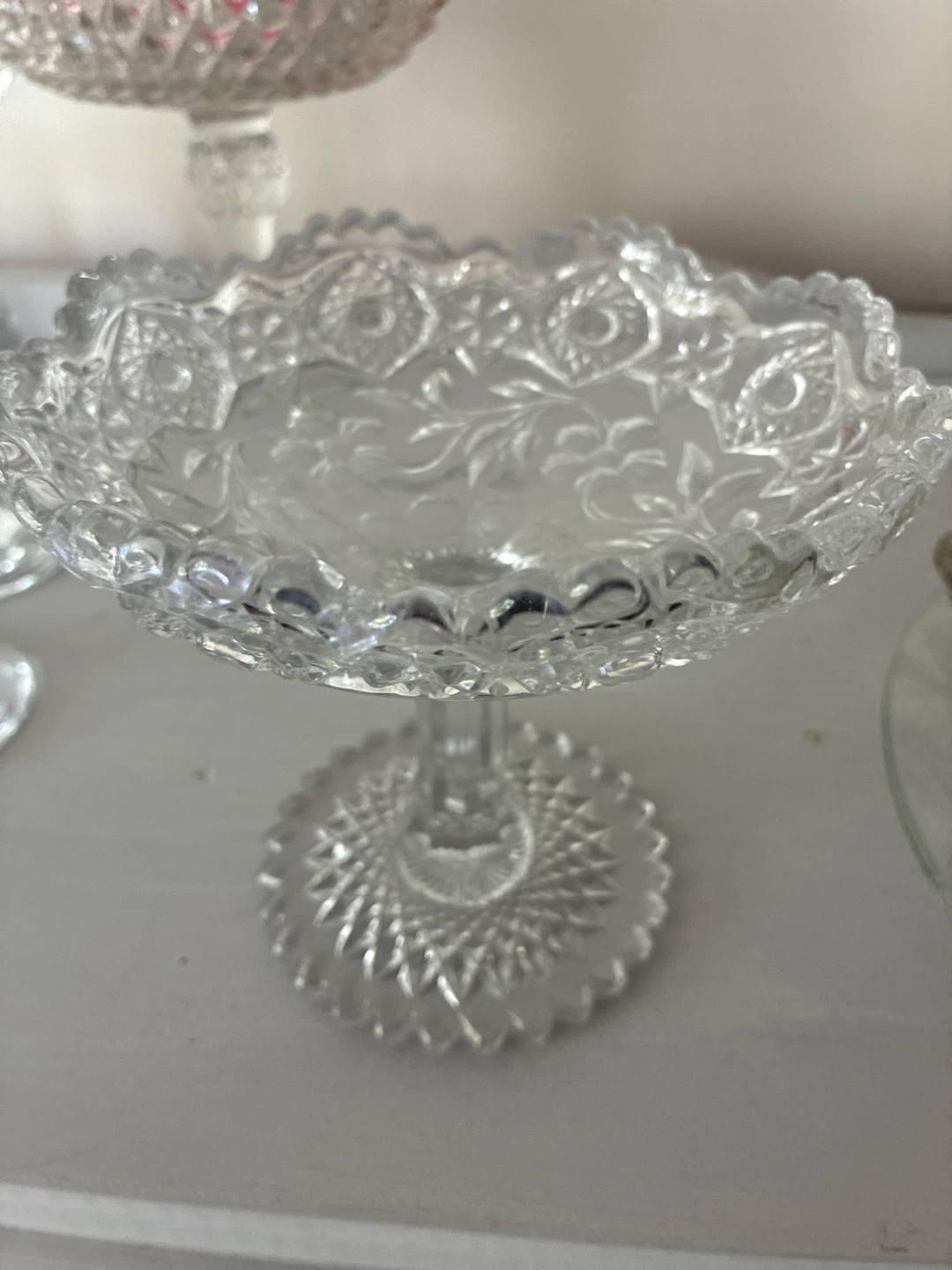 Antique Cut Glass Footed Compote Dish