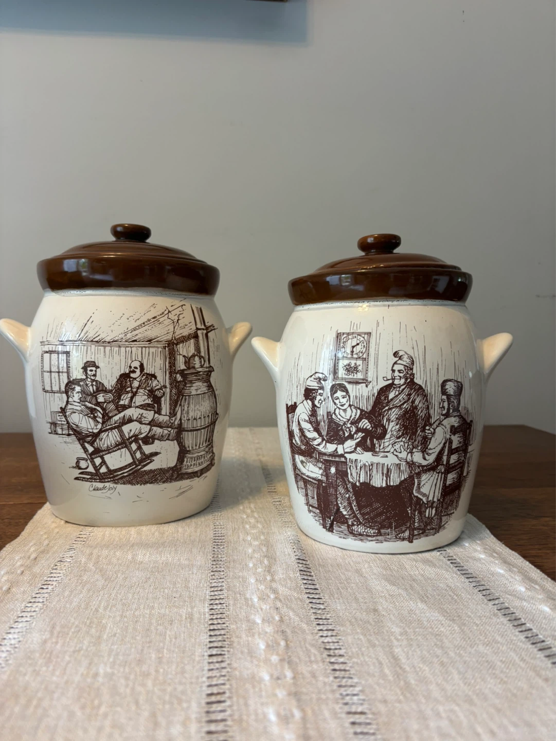 Vintage Ceramic Crock Jar Set with Lids