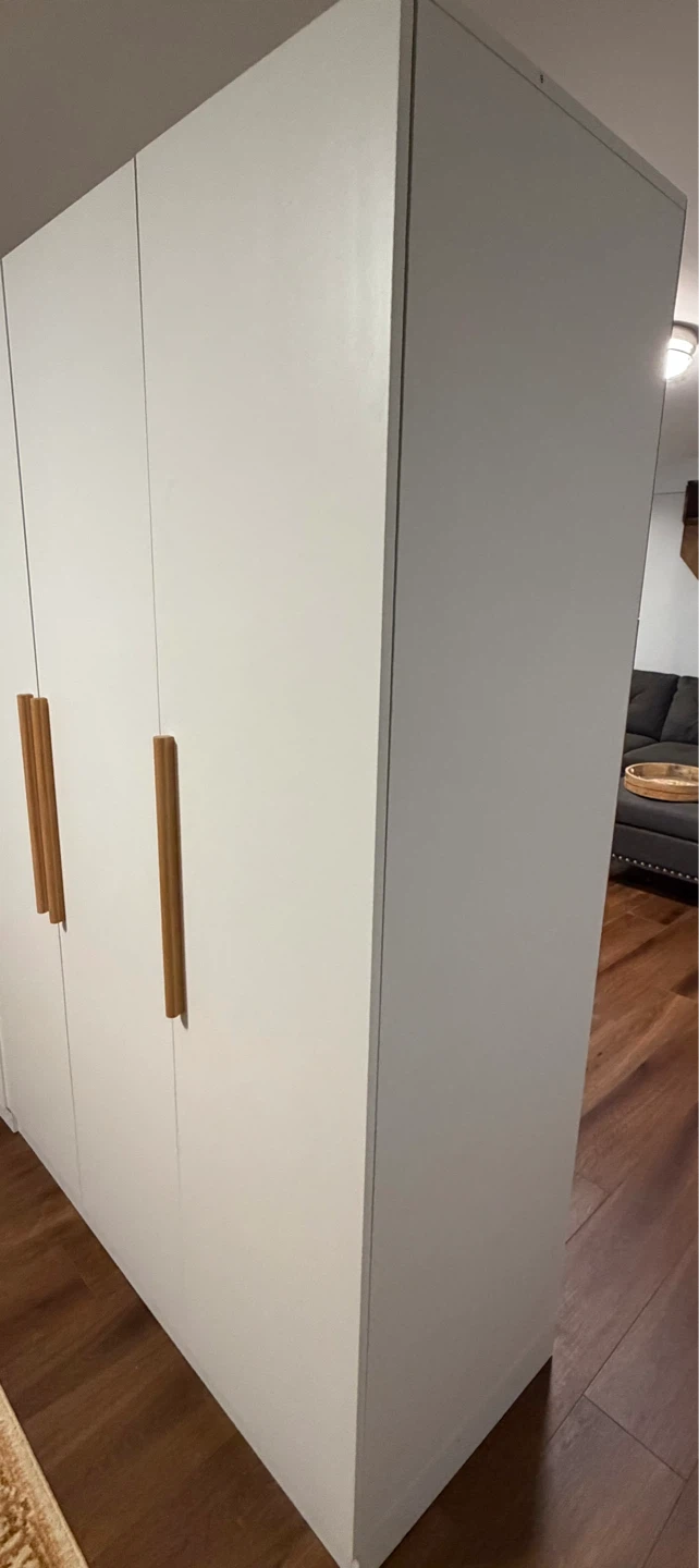White Wardrobe with Wooden Handles