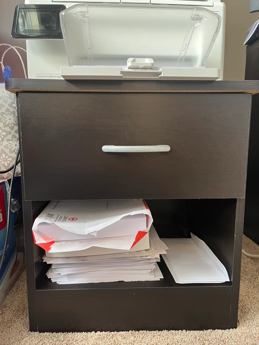 Dark Brown 1-Drawer Filing Cabinet