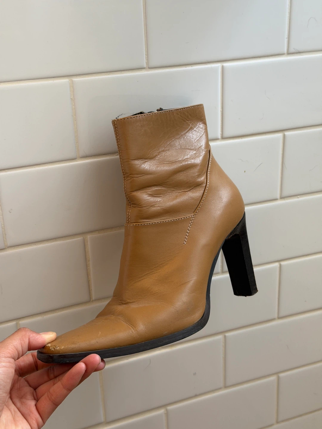 Vintage Italian Tan Leather Ankle Boots