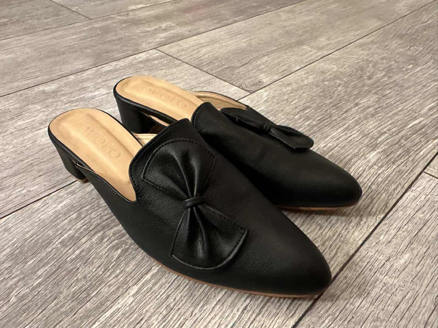 Black Bow Mule Flats Women's Shoes