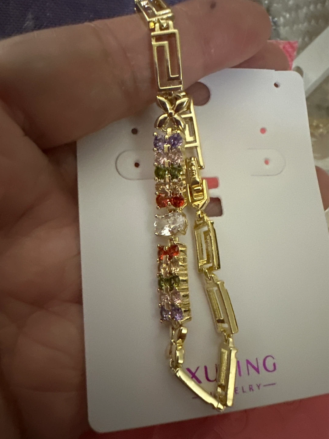 Gold laminated Bracelet with Colorful CZ Stones
