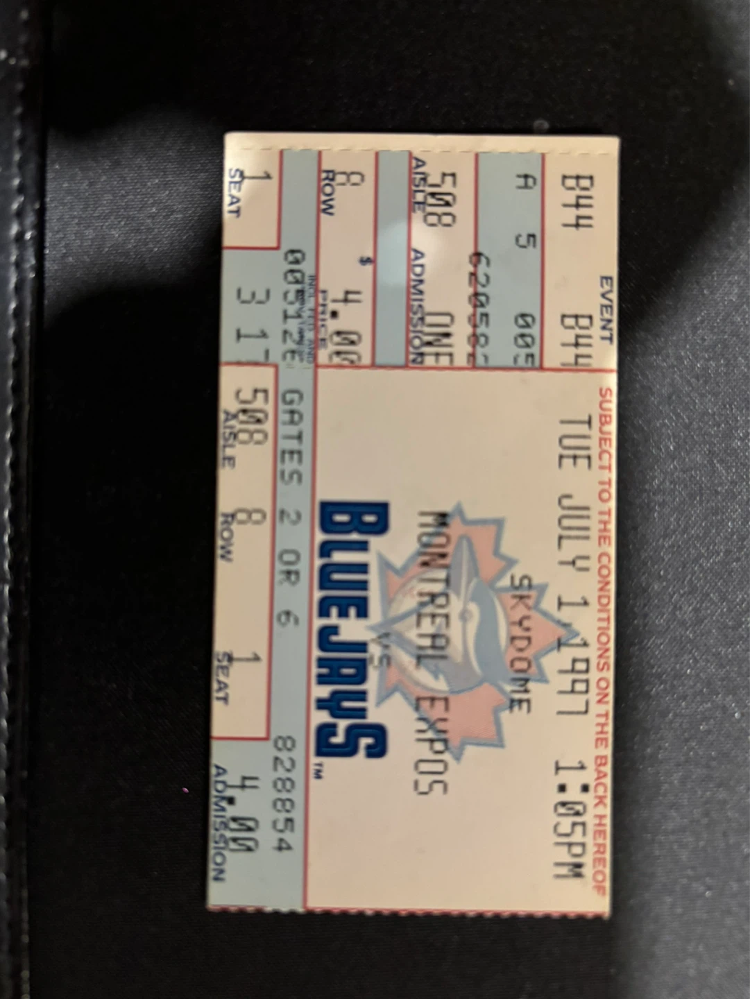 Expos vs. Blue Jays Baseball Ticket - July 1, 1997