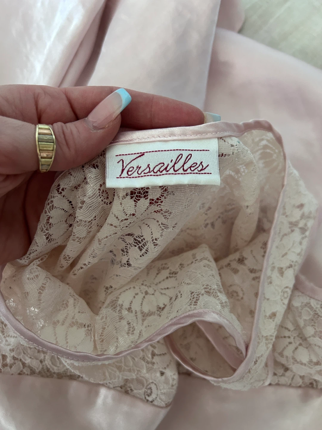 Versailles Pink Satin Lace Slip Dress - photo 3