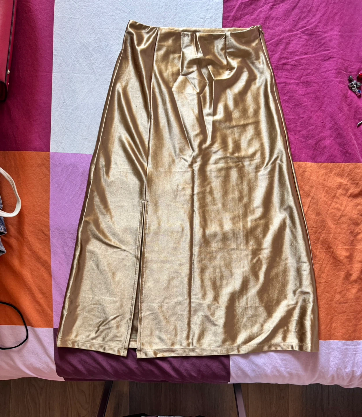 Gold Satin Skirt with Slit