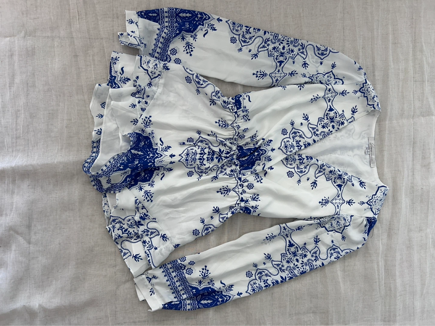 White & Blue Patterned Romper
