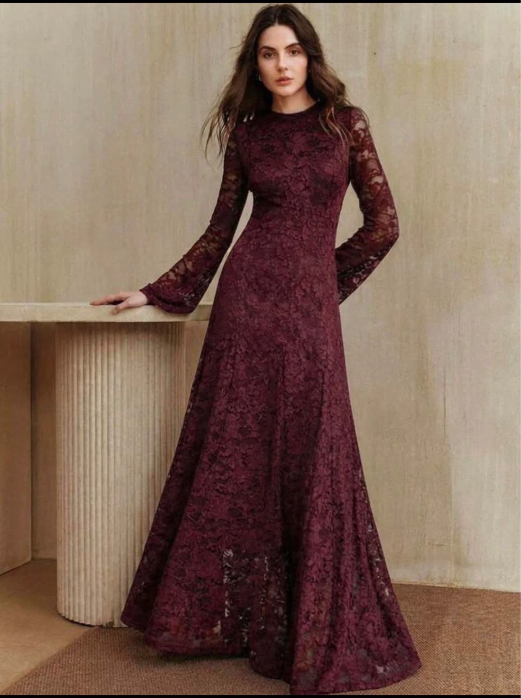 Maroon Lace Maxi Dress