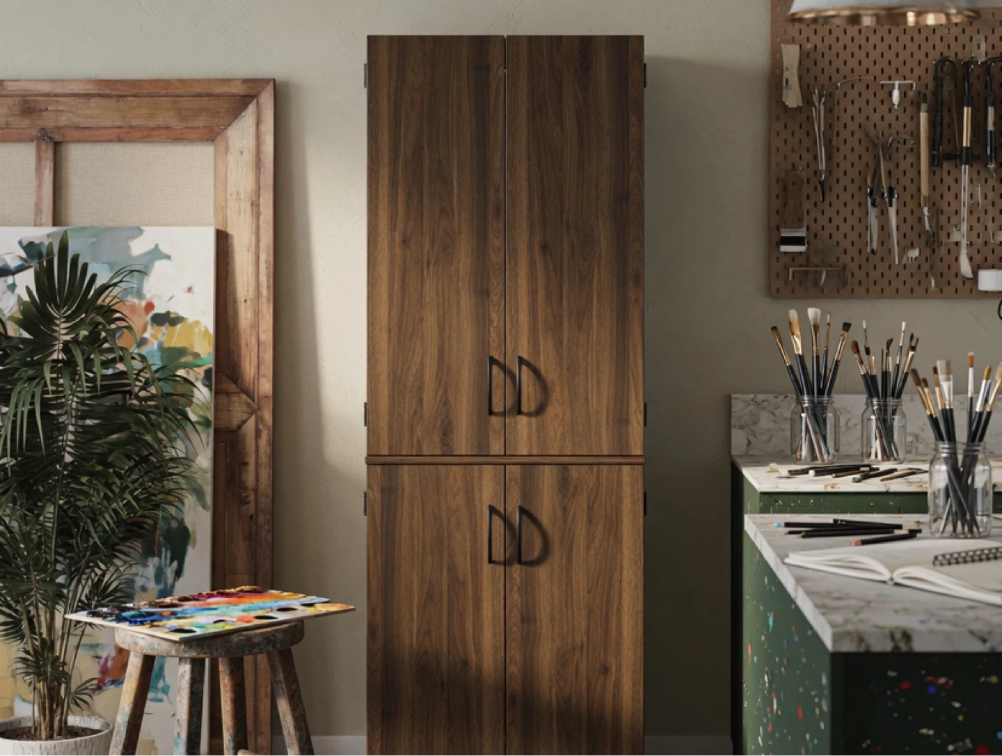 Tall Storage Cabinet with Double Doors