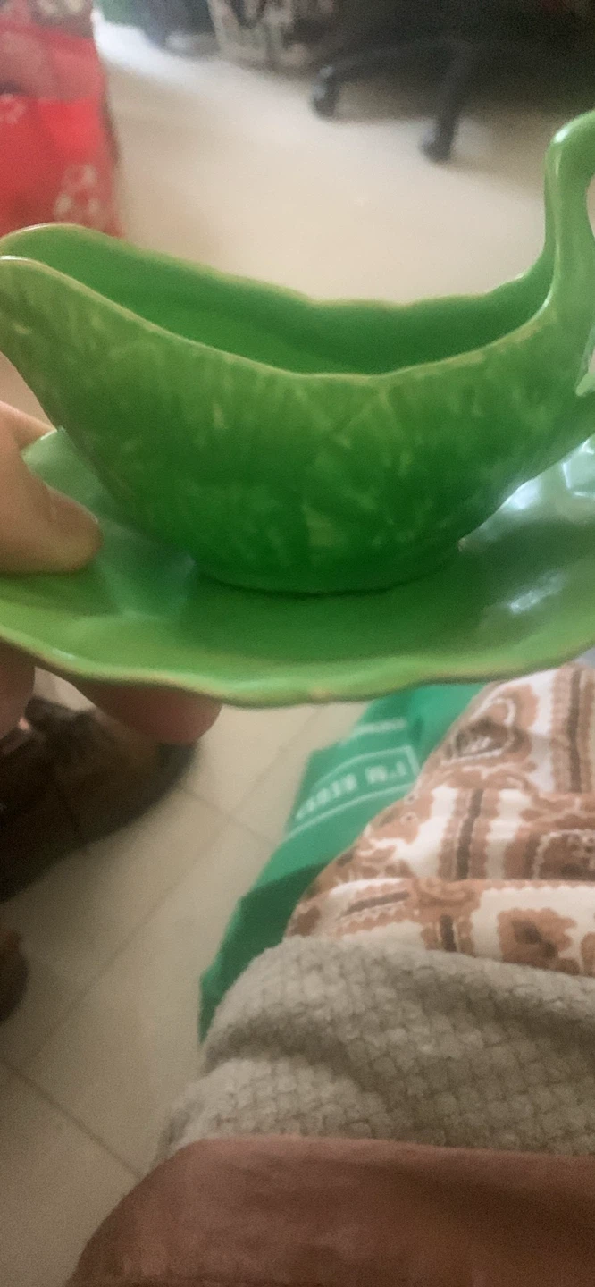 Green Ceramic Gravy Boat with Saucer