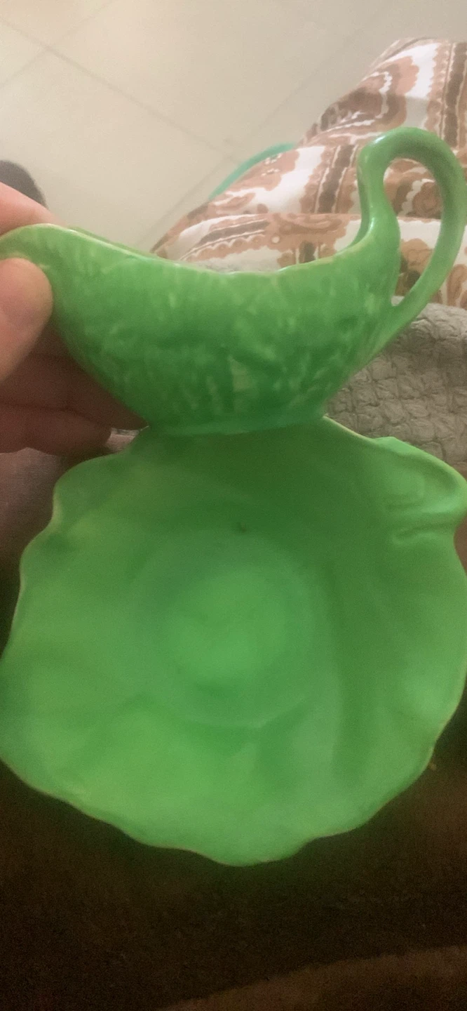 Green Ceramic Gravy Boat with Saucer - photo 2