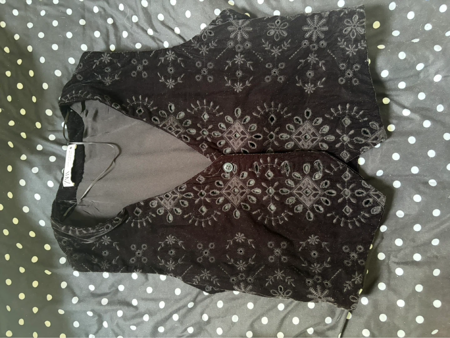 Zara Black Velvet Embroidered Vest Medium