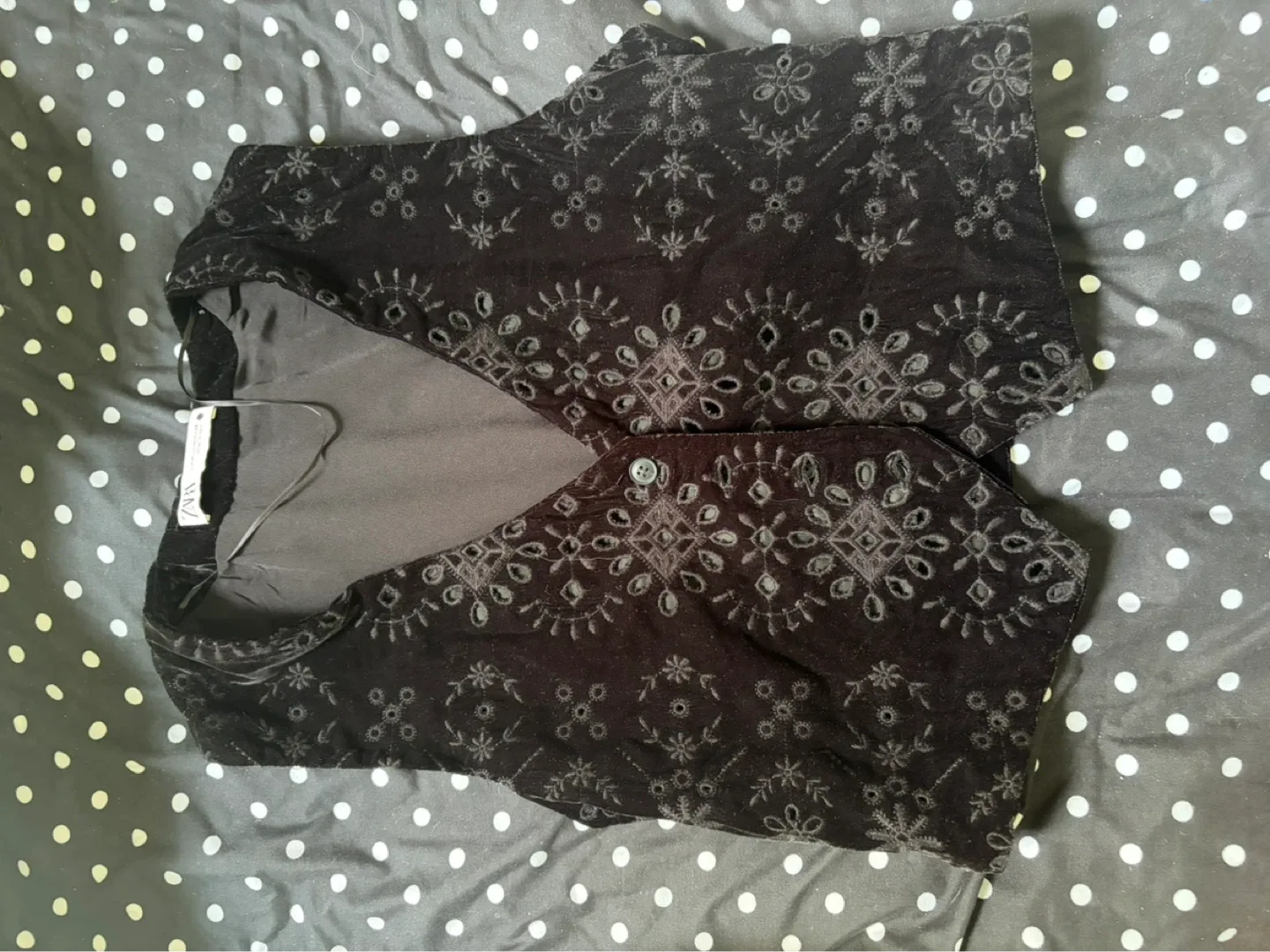 Zara Black Velvet Embroidered Vest Medium