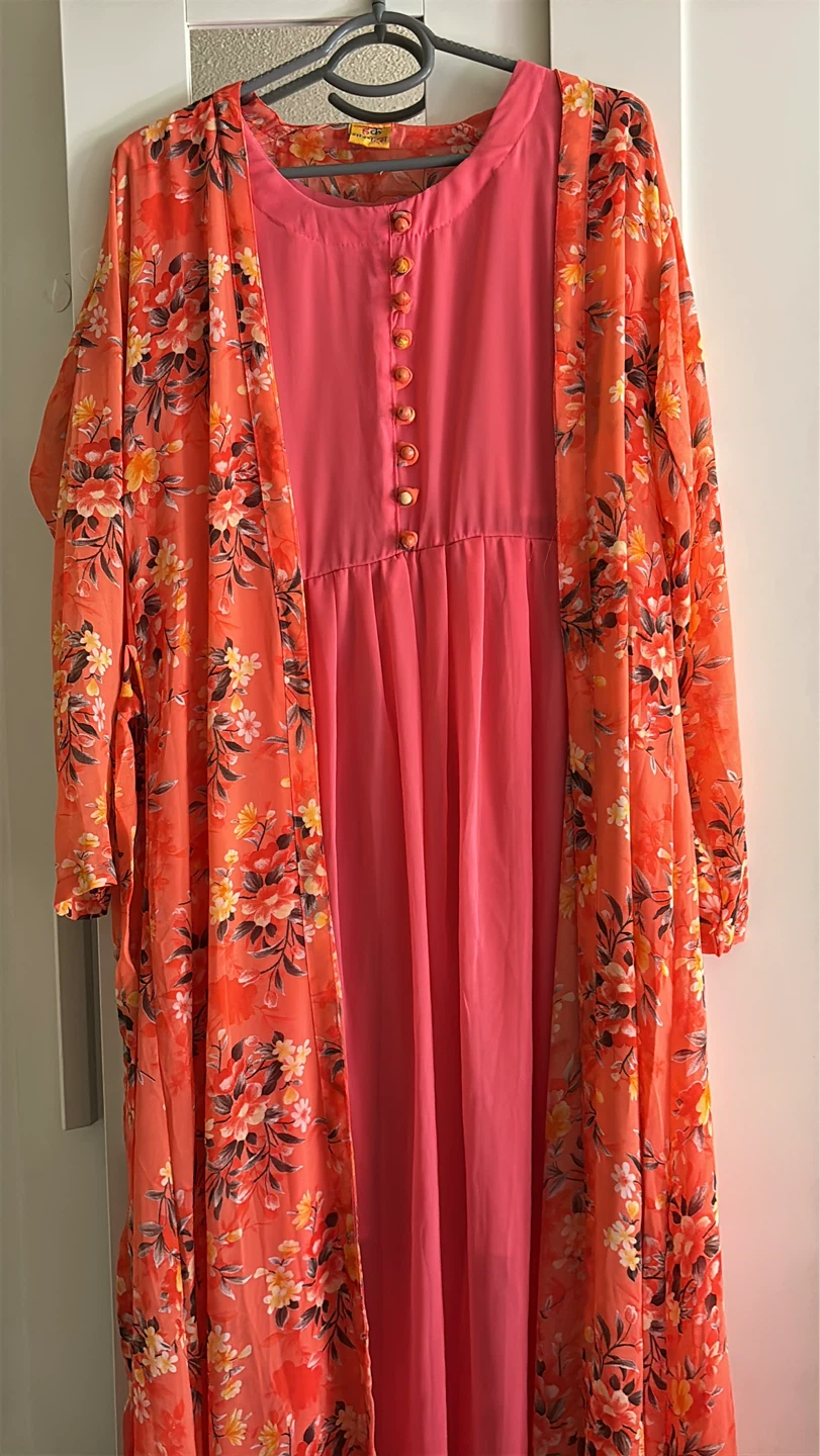 Women's Floral Print Maxi Dress with Sheer Kimono