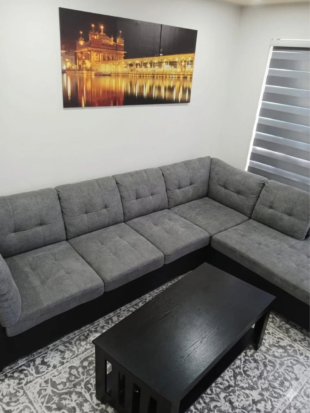 Grey Sectional Sofa Set with USB, Ottoman & Matching Cushions