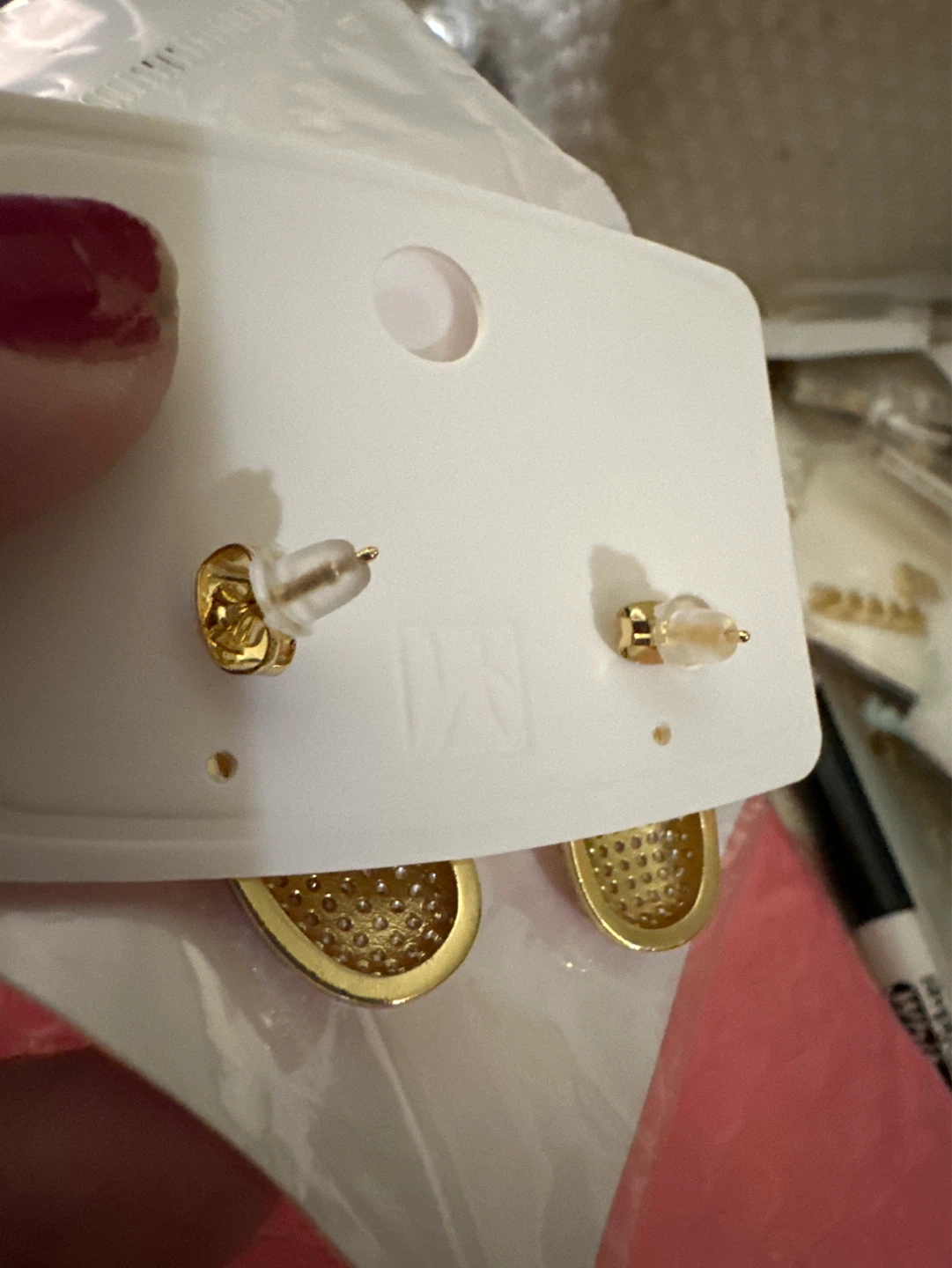 Gold laminated Pave Crystal Drop Earrings - photo 2