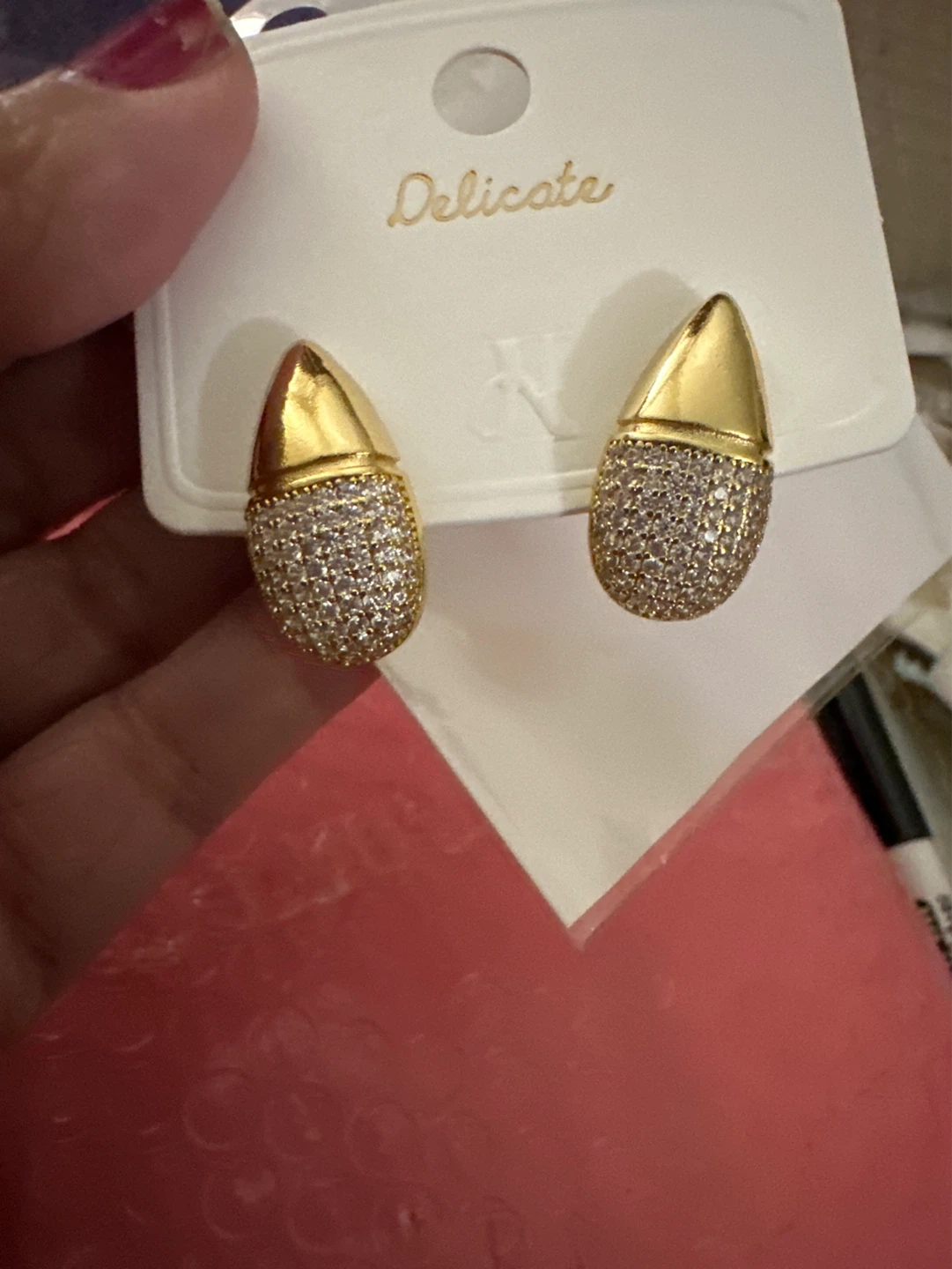 Gold laminated Pave Crystal Drop Earrings