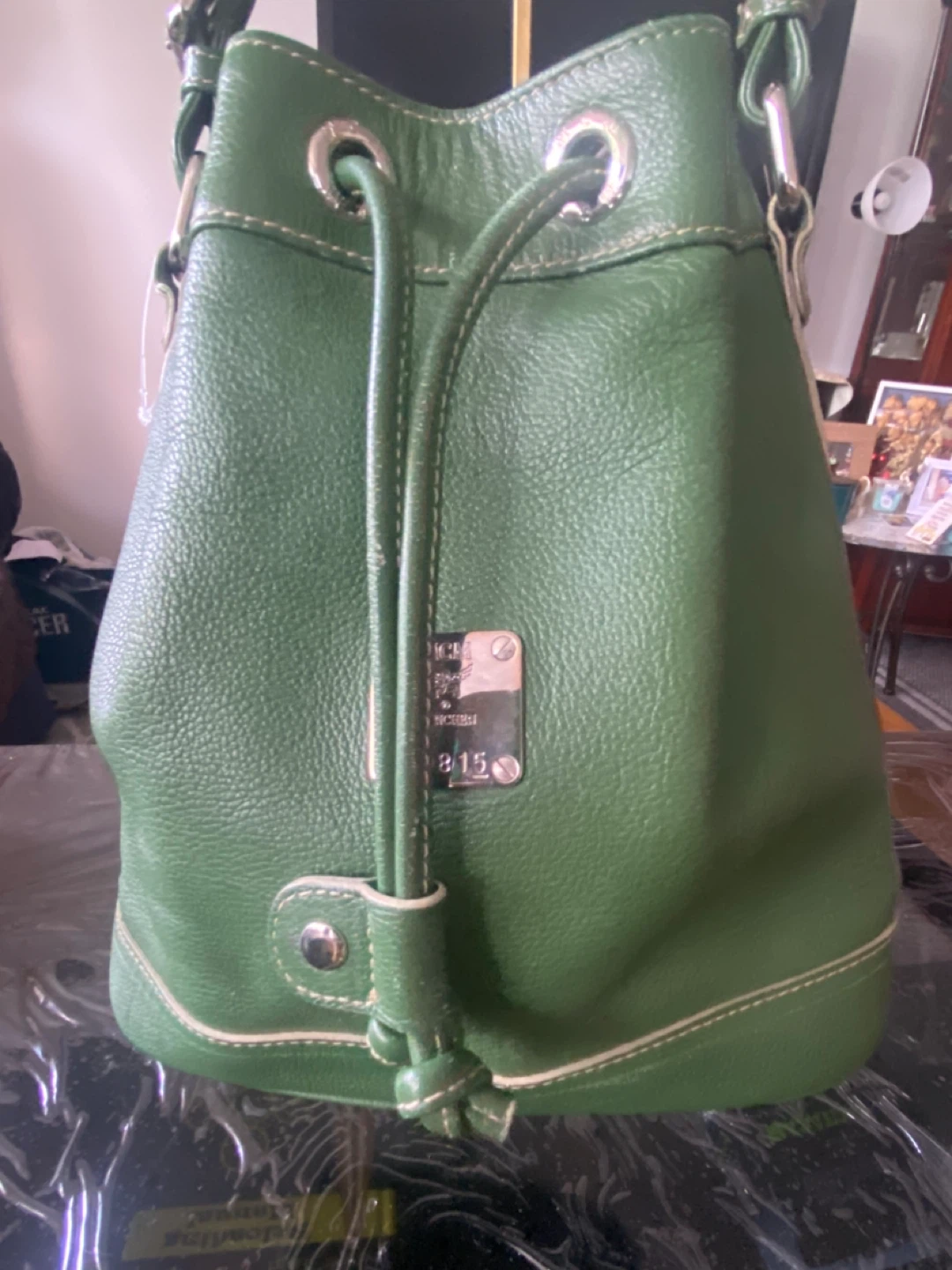 MCM Green Leather Drawstring Bucket Bag - photo 2