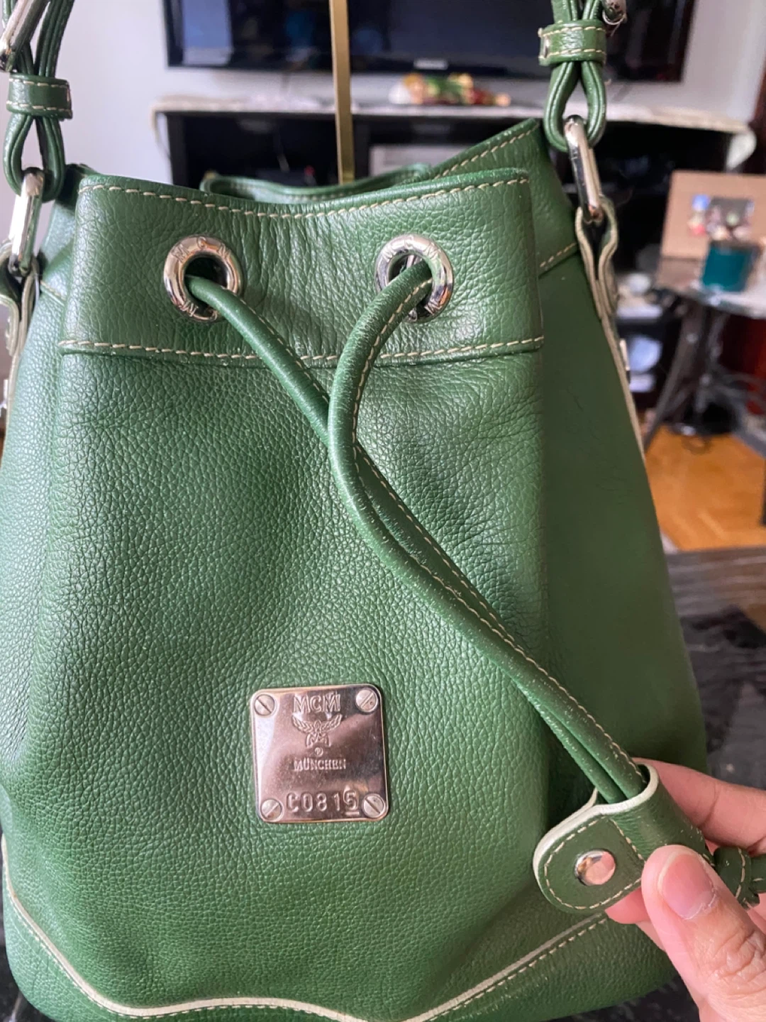 MCM Green Leather Drawstring Bucket Bag - photo 3